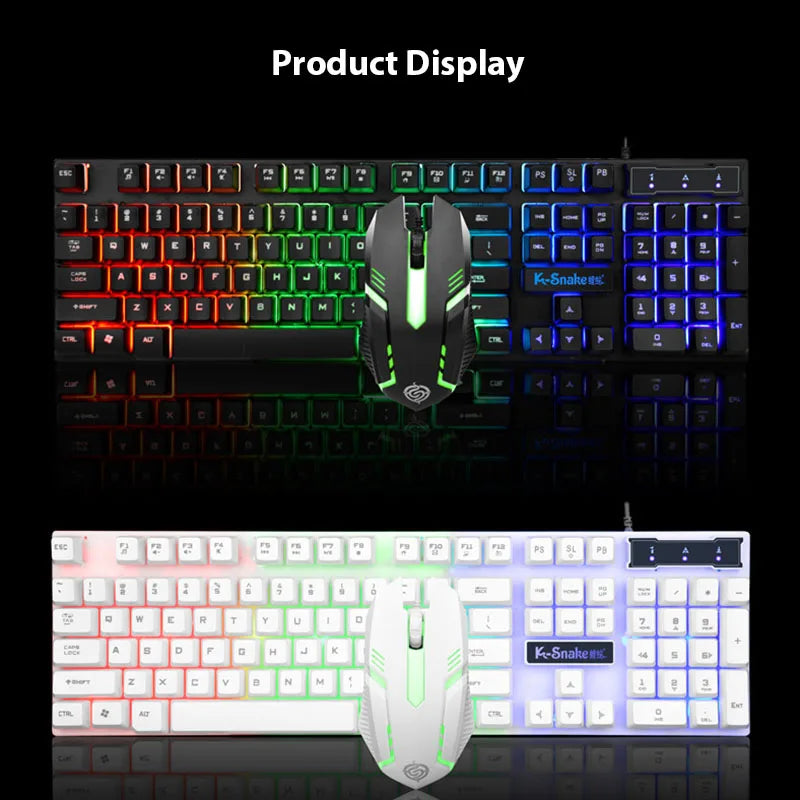 Wired Gaming Keyboard & Mouse Combo — Rainbow Backlit Set for PC / Laptop