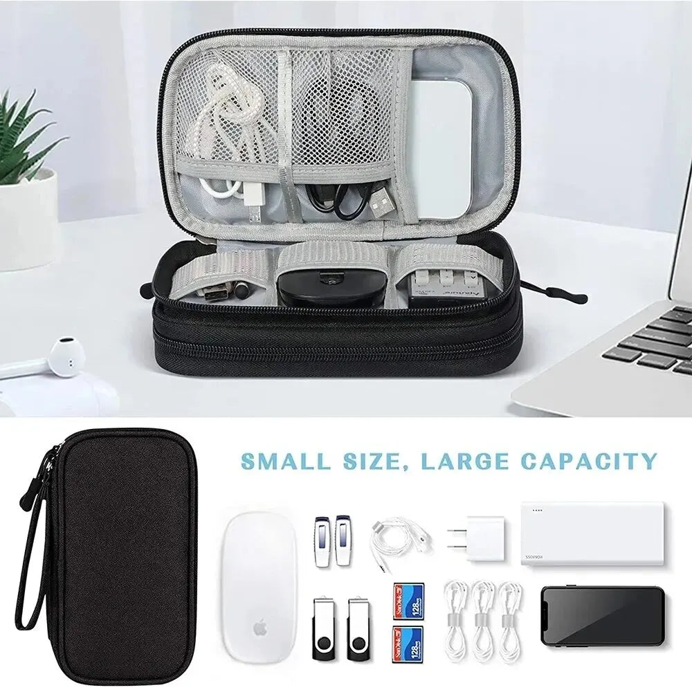 Travel Cable Organizer Pouch — Waterproof Double-Layer Storage Bag