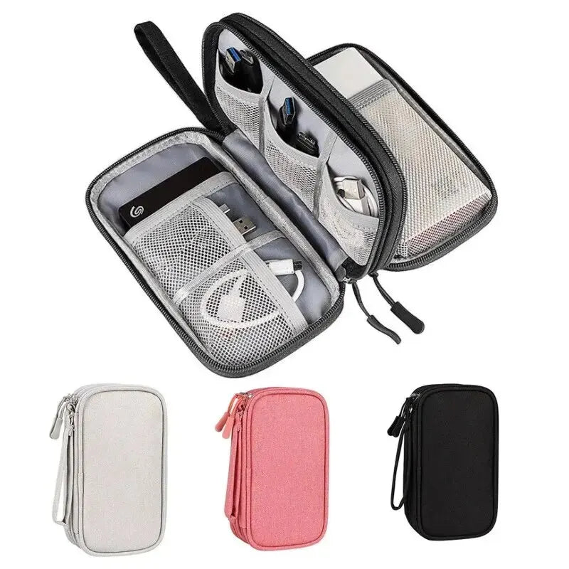 Travel Cable Organizer Pouch — Waterproof Double-Layer Storage Bag
