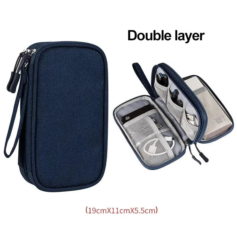 Travel Cable Organizer Pouch — Waterproof Double-Layer Storage Bag