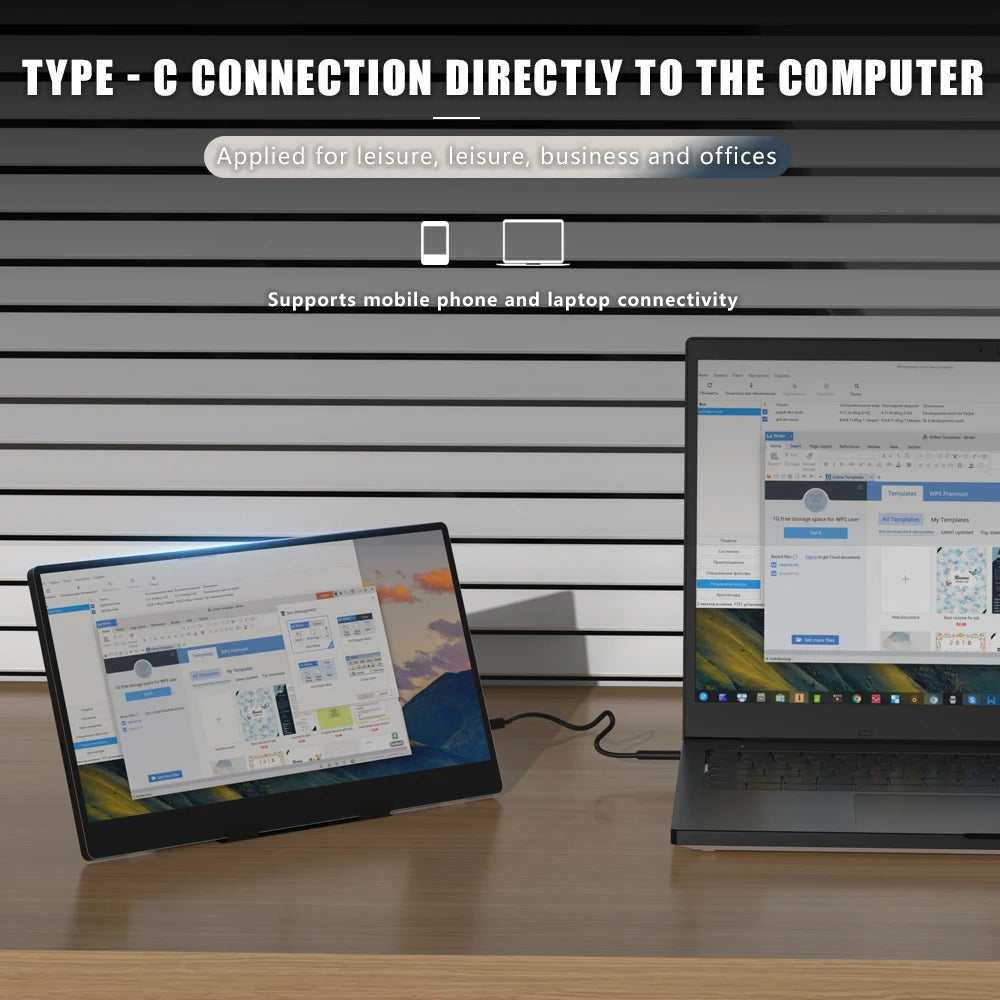 14-inch Portable Monitor — 1366×768 60Hz Slim Second Screen for Laptop / Console