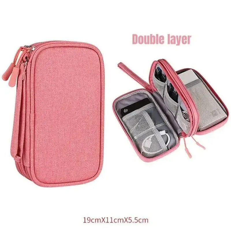 Travel Cable Organizer Pouch — Waterproof Double-Layer Storage Bag