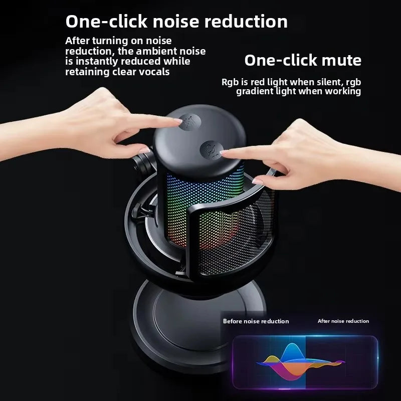 USB Gaming Microphone Condenser Microphone for PC Gaming Ps4/Ps5/Mac/Mobile Phones with Cool RGB Lighting for Recording Mic