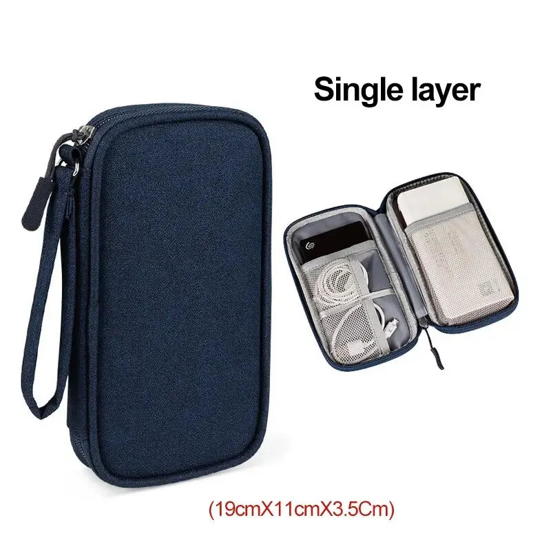Travel Cable Organizer Pouch — Waterproof Double-Layer Storage Bag