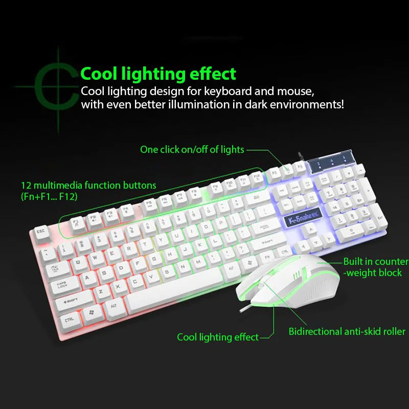 Wired Gaming Keyboard & Mouse Combo — Rainbow Backlit Set for PC / Laptop