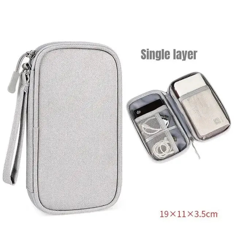 Travel Cable Organizer Pouch — Waterproof Double-Layer Storage Bag