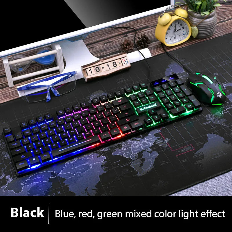 Wired Gaming Keyboard & Mouse Combo — Rainbow Backlit Set for PC / Laptop