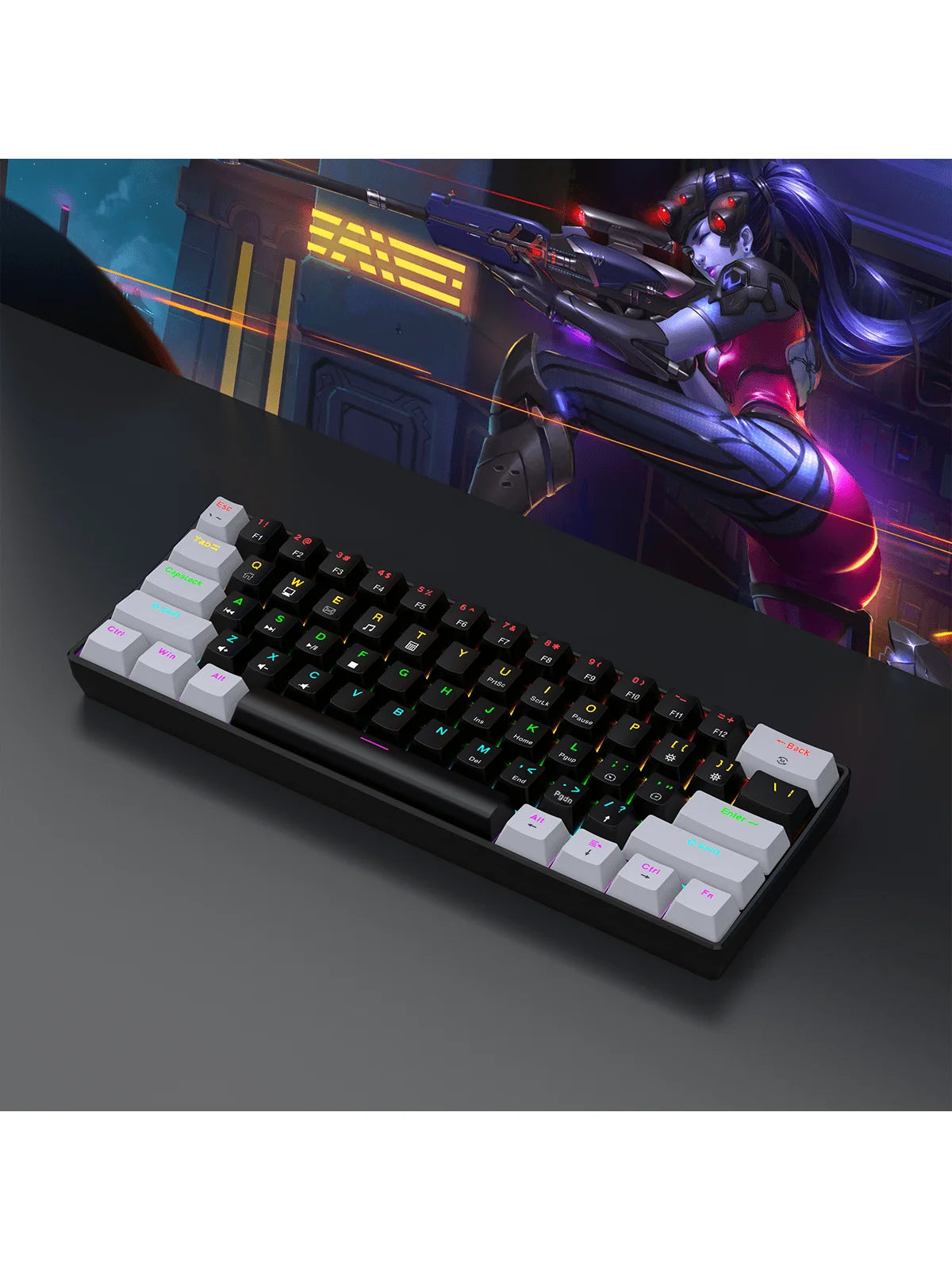 60% Wired Gaming Mechanical Keyboard RGB Backlit Ultra Compact Mini Layout for Pc/Mac Gamers and Typists Easy Travel Design