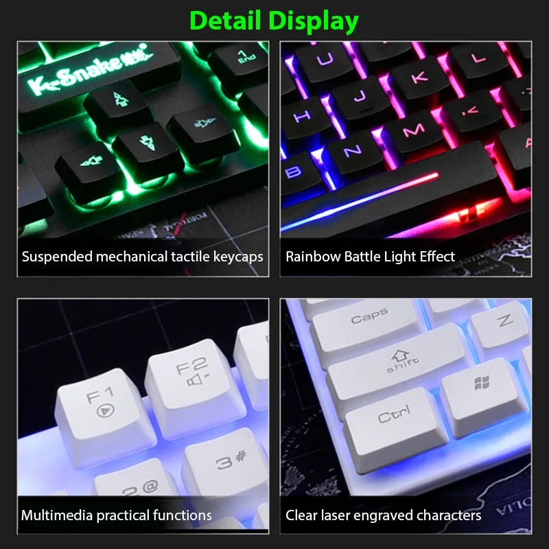 Wired Gaming Keyboard & Mouse Combo — Rainbow Backlit Set for PC / Laptop