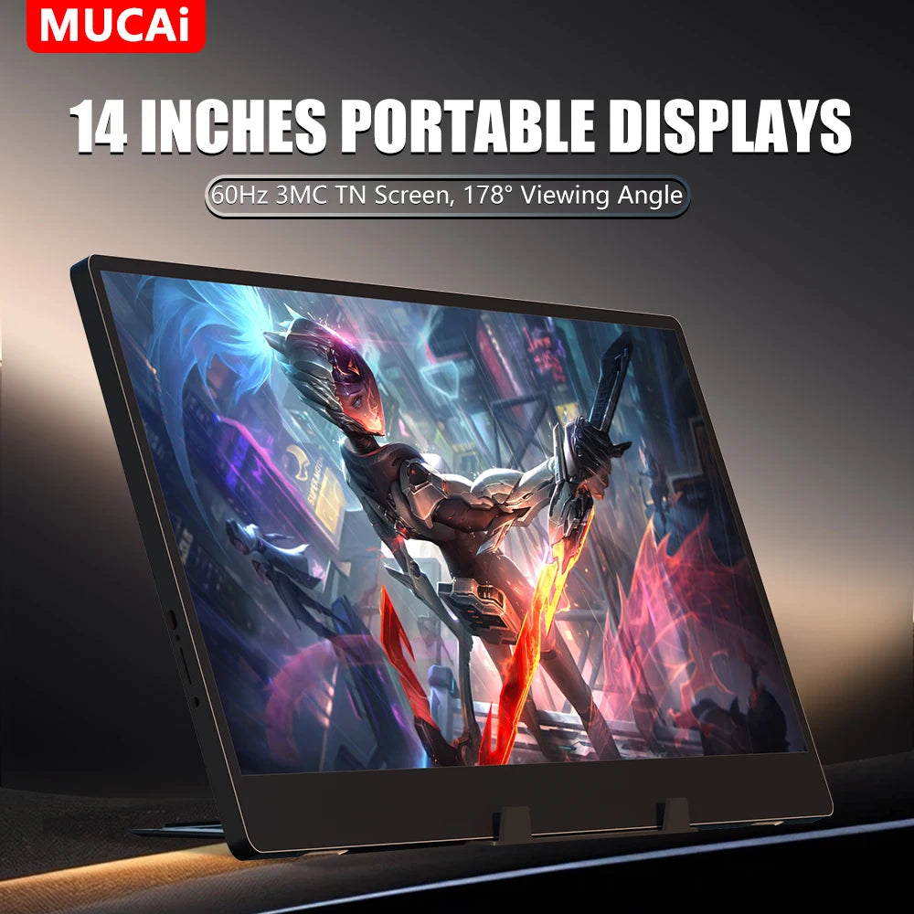 14-inch Portable Monitor — 1366×768 60Hz Slim Second Screen for Laptop / Console