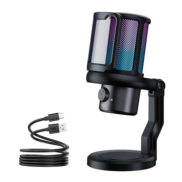USB Gaming Microphone Condenser Microphone for PC Gaming Ps4/Ps5/Mac/Mobile Phones with Cool RGB Lighting for Recording Mic