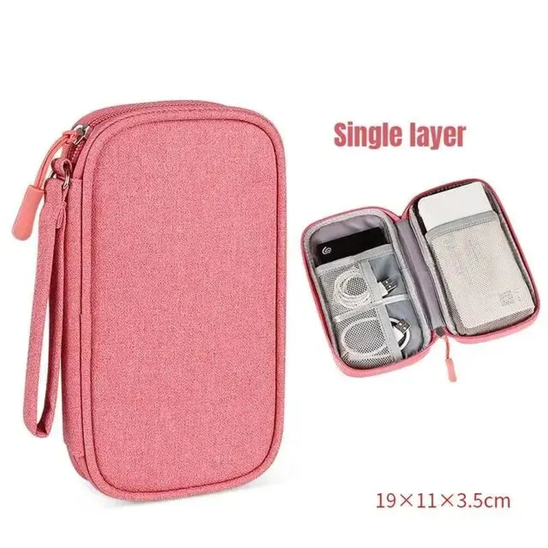 Travel Cable Organizer Pouch — Waterproof Double-Layer Storage Bag
