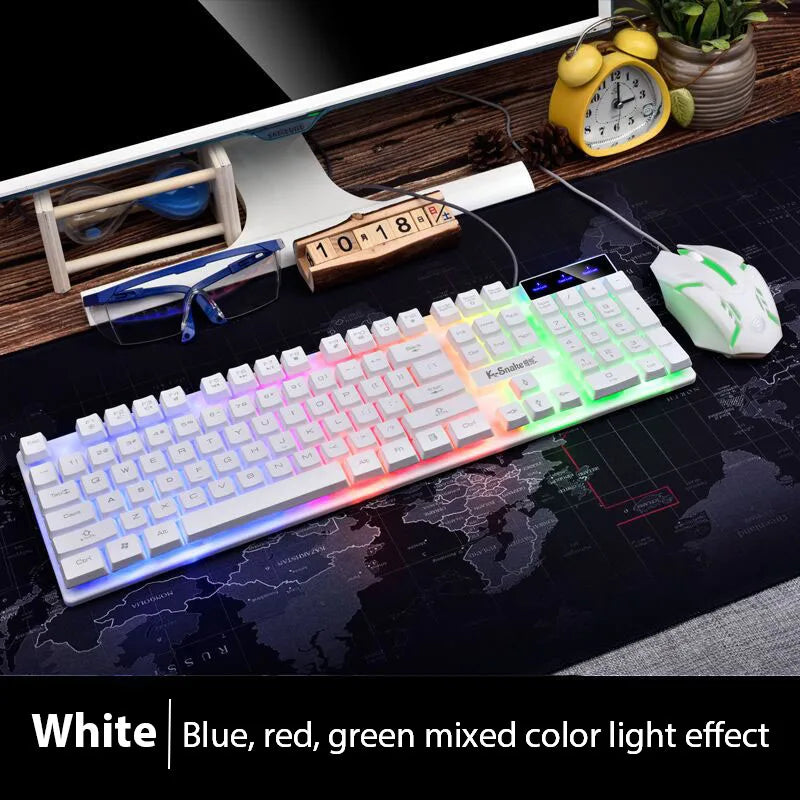 Wired Gaming Keyboard & Mouse Combo — Rainbow Backlit Set for PC / Laptop