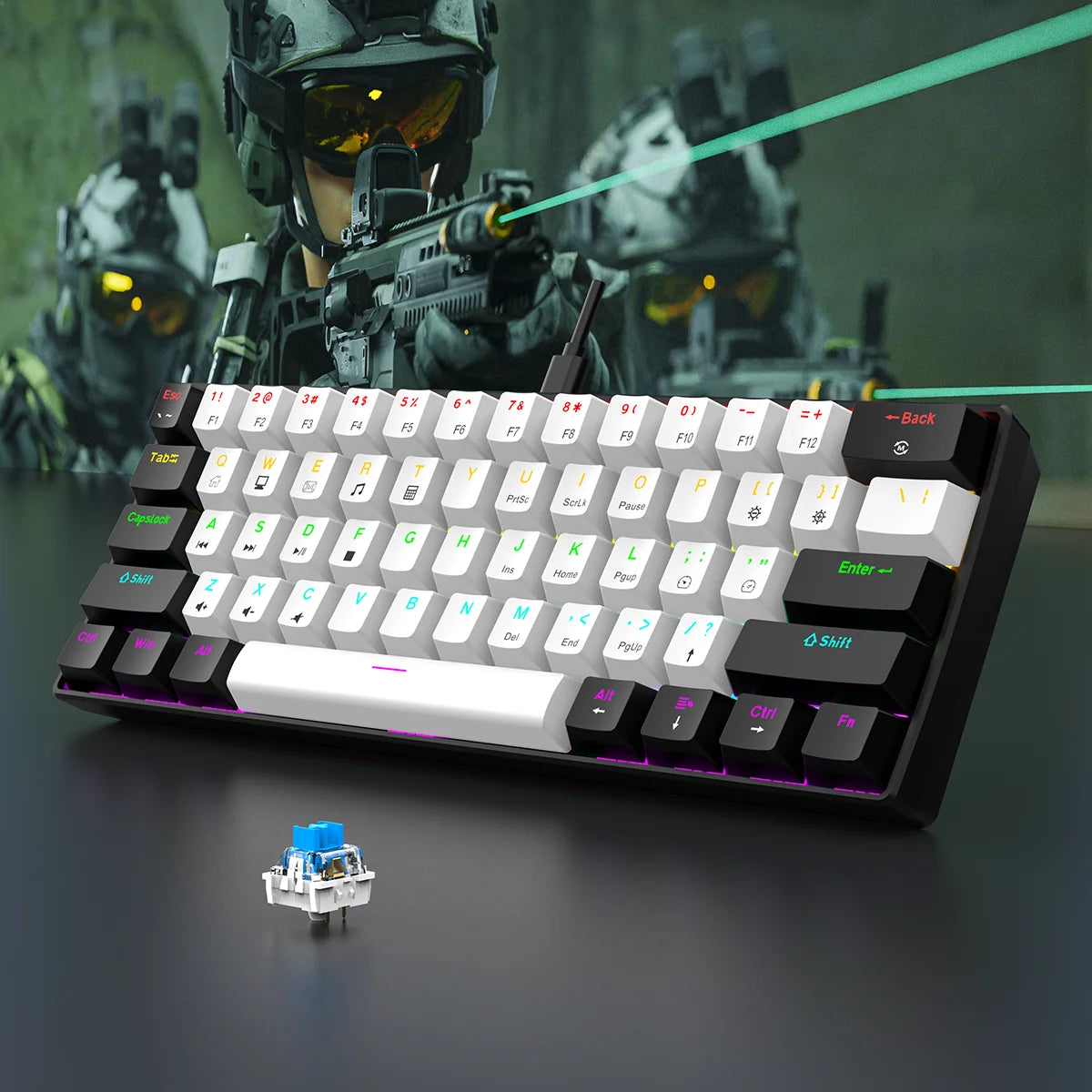 60% Wired Gaming Mechanical Keyboard RGB Backlit Ultra Compact Mini Layout for Pc/Mac Gamers and Typists Easy Travel Design