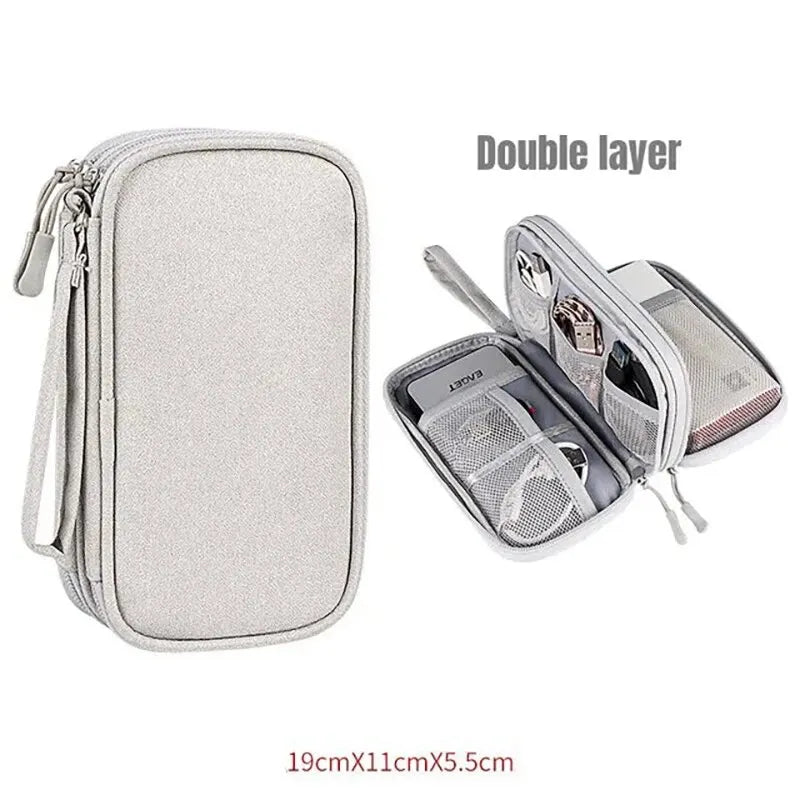 Travel Cable Organizer Pouch — Waterproof Double-Layer Storage Bag
