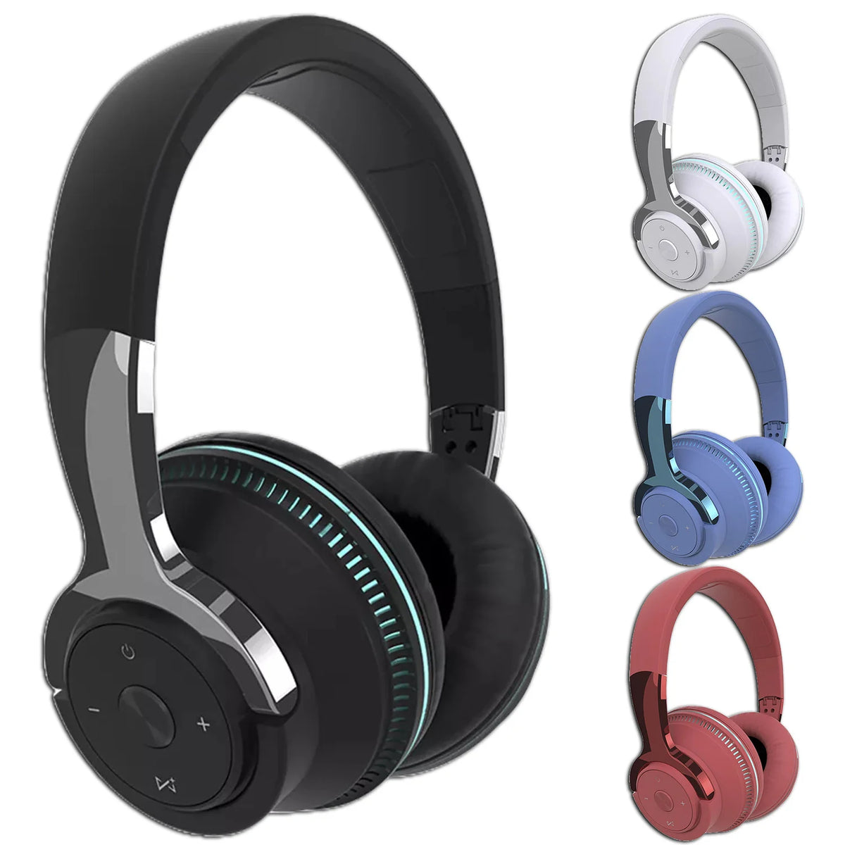 Wireless Bluetooth 5.1 Headphones over Ear LED Headset Stereo Noise Cancelling