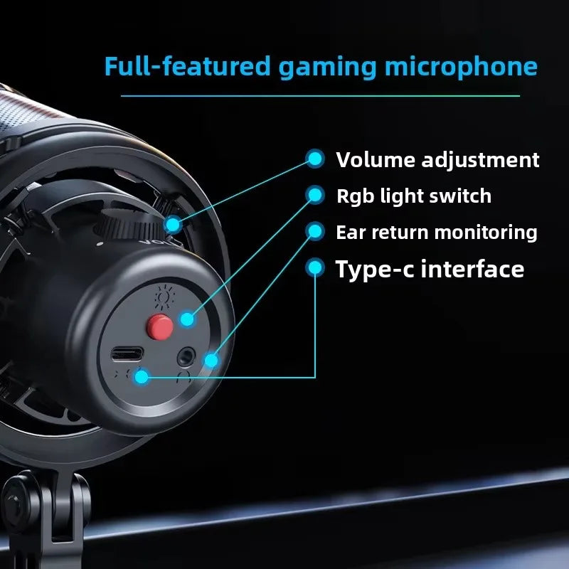 USB Gaming Microphone Condenser Microphone for PC Gaming Ps4/Ps5/Mac/Mobile Phones with Cool RGB Lighting for Recording Mic