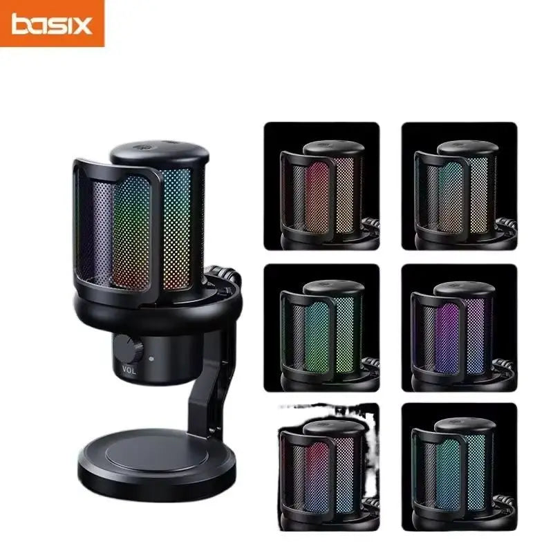 USB Gaming Microphone Condenser Microphone for PC Gaming Ps4/Ps5/Mac/Mobile Phones with Cool RGB Lighting for Recording Mic
