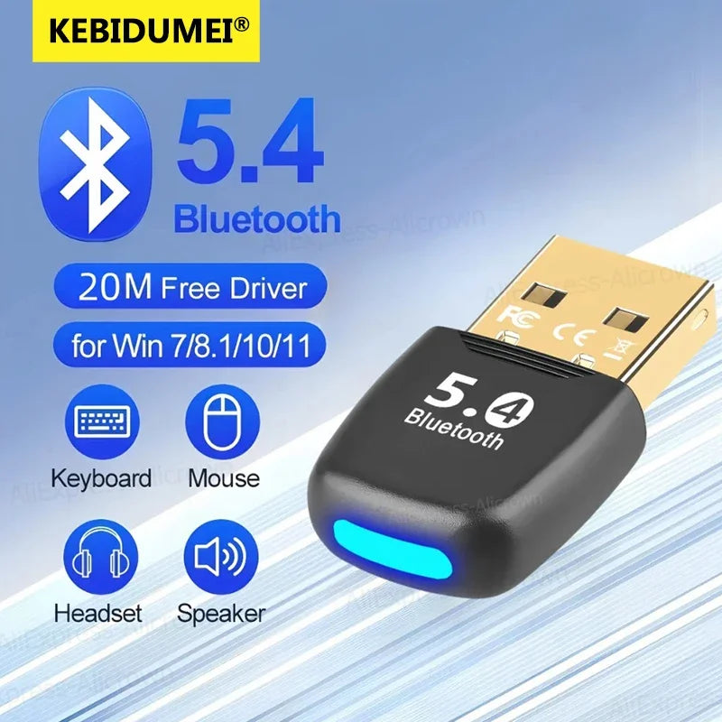 USB Bluetooth 5.4 Adapter Dongle — Wireless Receiver for PC / Laptop