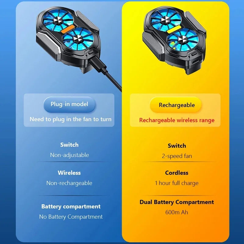 Dual-Fan Phone Cooler — Rechargeable USB Radiator Clip-On Mobile Cooling Fan
