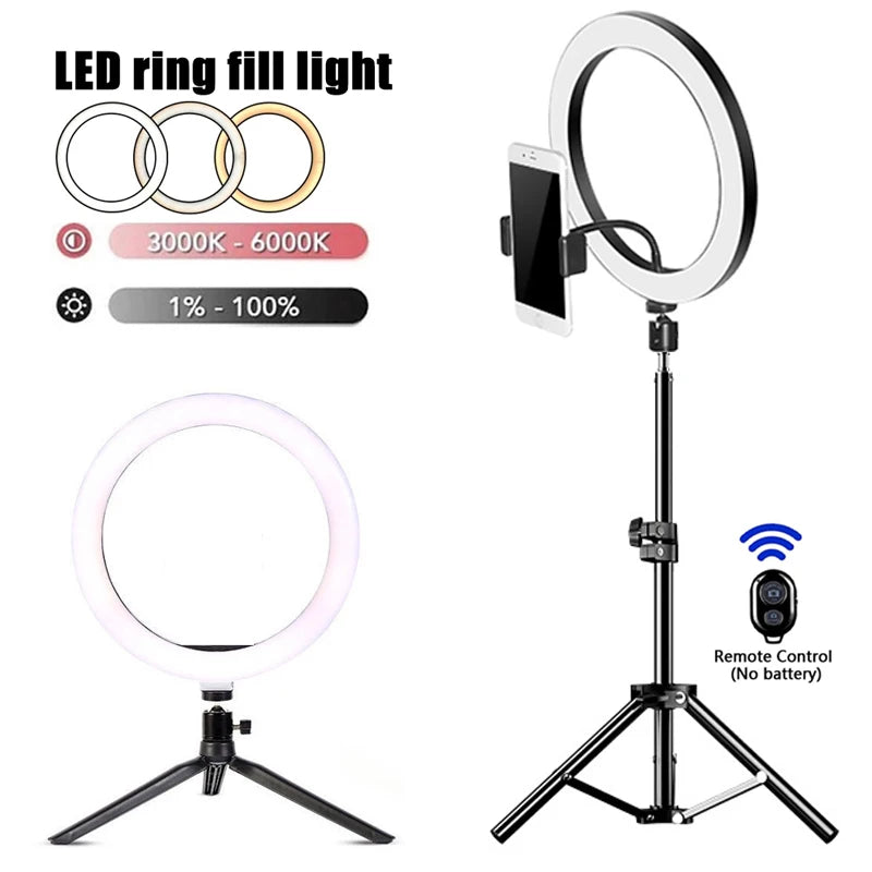 LED Selfie Ring Light Kit — USB Ring Lamp with Tripod & Remote for Video / Livestream
