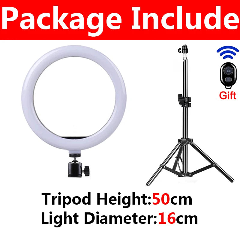 LED Selfie Ring Light Kit — USB Ring Lamp with Tripod & Remote for Video / Livestream