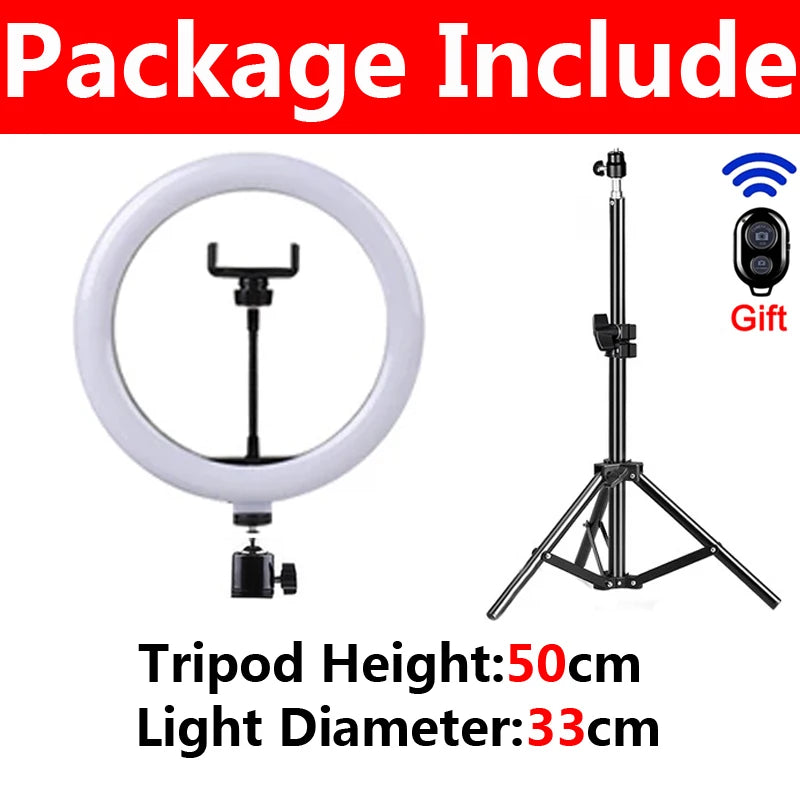 LED Selfie Ring Light Kit — USB Ring Lamp with Tripod & Remote for Video / Livestream