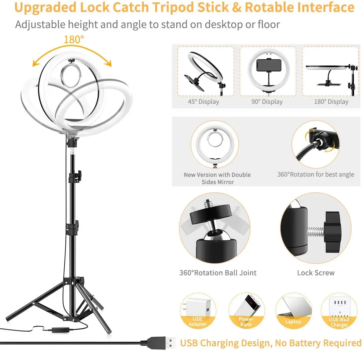 LED Selfie Ring Light Kit — USB Ring Lamp with Tripod & Remote for Video / Livestream