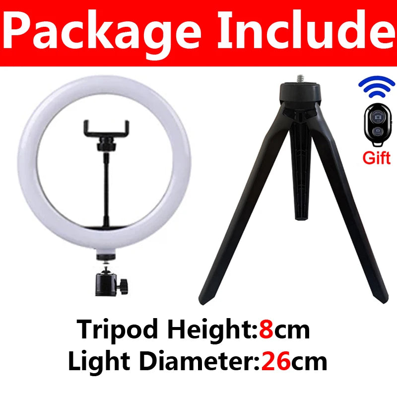 LED Selfie Ring Light Kit — USB Ring Lamp with Tripod & Remote for Video / Livestream