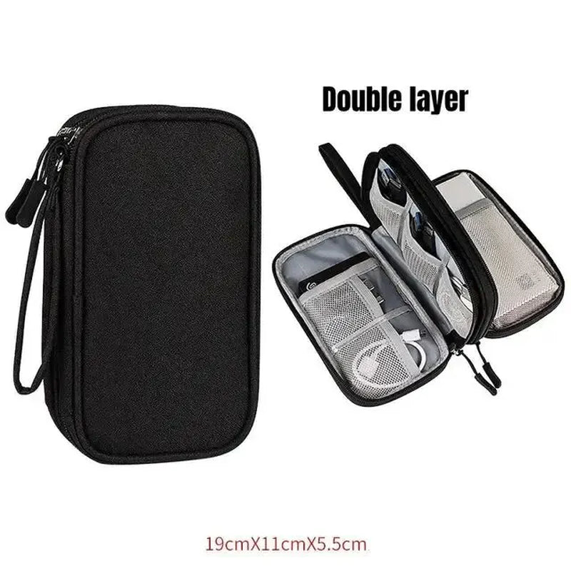 Travel Cable Organizer Pouch — Waterproof Double-Layer Storage Bag