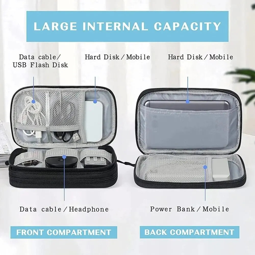 Travel Cable Organizer Pouch — Waterproof Double-Layer Storage Bag