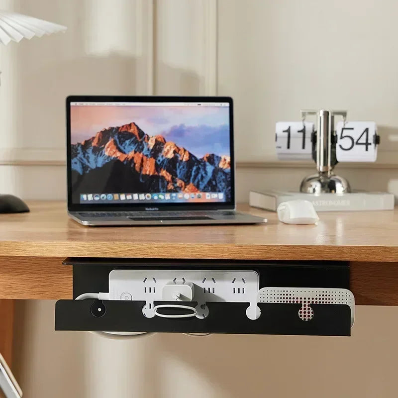 Under Desk Cable Management Cable Tray under Desk with Clamp Power Strip Cord Holder No Drilling Sturdy Spacious Supplies