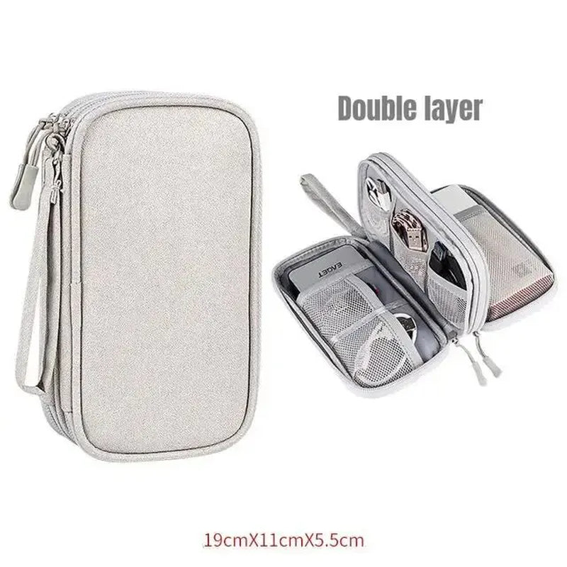 Travel Cable Organizer Pouch — Waterproof Double-Layer Storage Bag