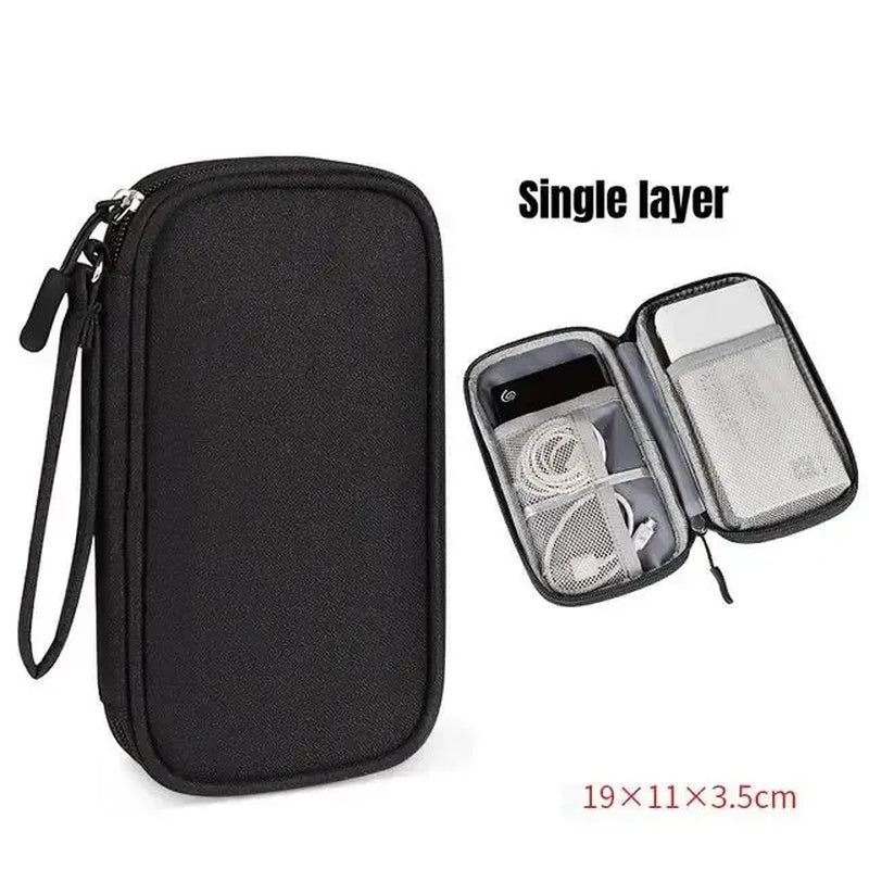 Travel Cable Organizer Pouch — Waterproof Double-Layer Storage Bag