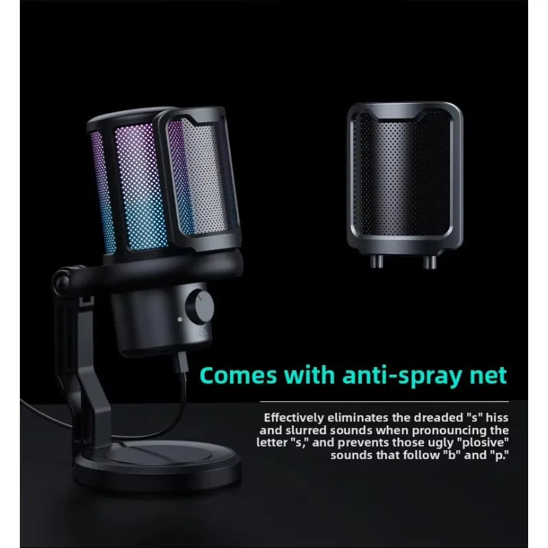 USB Gaming Microphone Condenser Microphone for PC Gaming Ps4/Ps5/Mac/Mobile Phones with Cool RGB Lighting for Recording Mic
